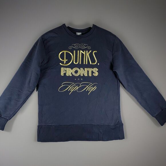 Nike Sweater Women’s M Black Gold Script‎ DUNKS, FRONTS AND Hip Hop Sweatshirt - Picture 1 of 13